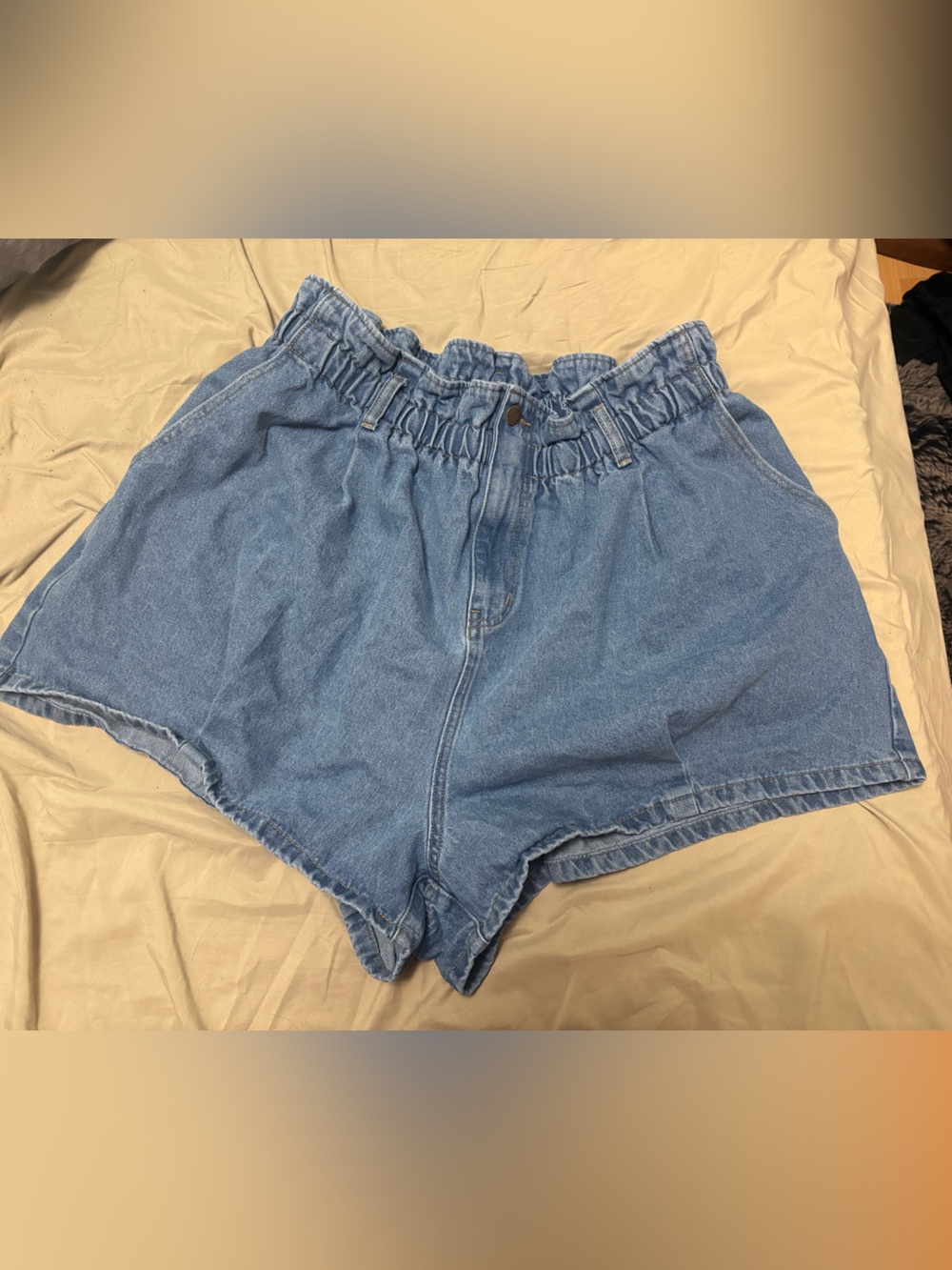 High-Waist Light Blue Denim Paperbag Shorts